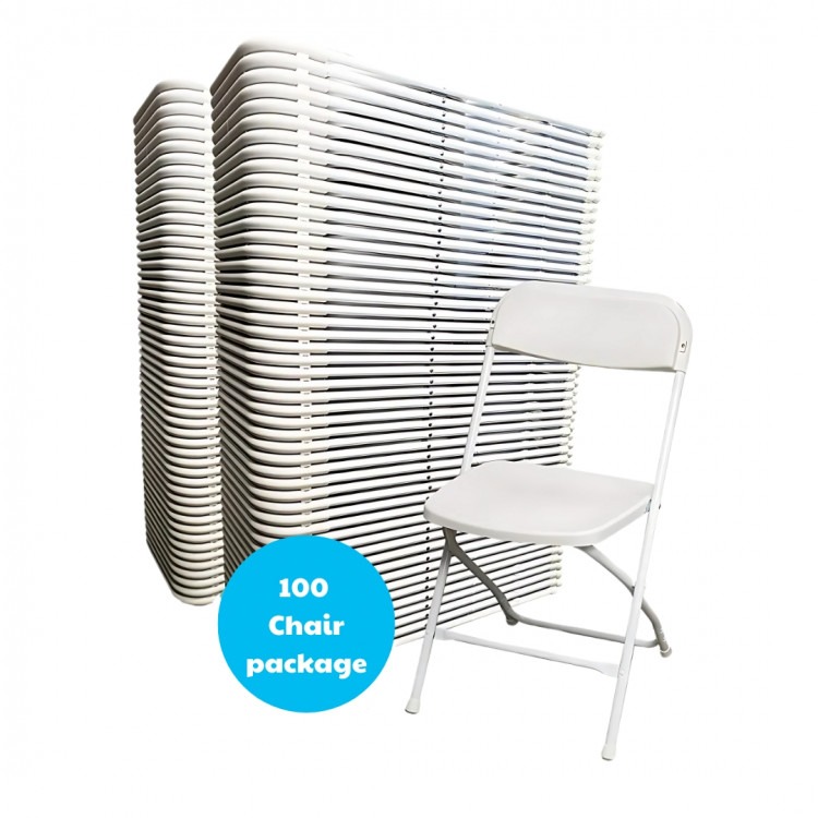 100 white folding chairs package